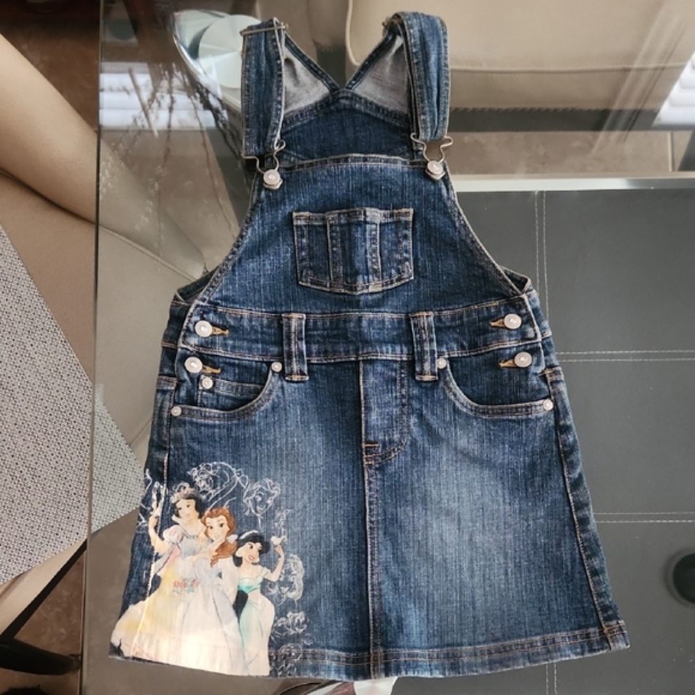 Denim Kids Overall Dress with Princess Print